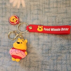Winnie The Pooh Bear Keychain with A Red Strap